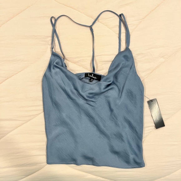 Joslin Dusty Blue Cowl Neck T-Back Top- size XS - Picture 2 of 6